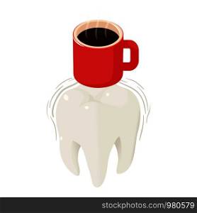 Coffee on tooth icon. Isometric of coffee on tooth vector icon for web design isolated on white background. Coffee on tooth icon, isometric style