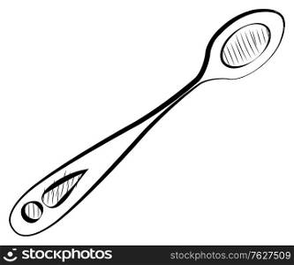 Coffee or tea spoon, outline of mixing equipment for drink. Sketch of cutlery for sugar, empty silverware, dishware icon, cook tool, shop sign vector. Spoon Sketch, Outline of Cutlery, Teaspoon Vector
