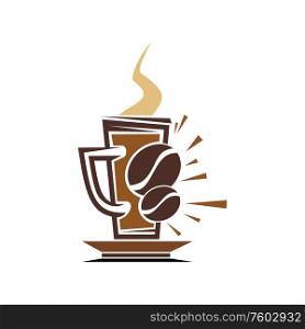 Coffee or tea symbol isolated steaming cup. Vector mug of hot drink icon. Cup of hot tea or coffee isolated
