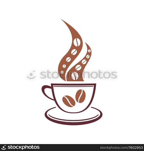 Coffee or tea symbol isolated steaming cup. Vector mug of hot drink icon. Cup of hot tea or coffee isolated