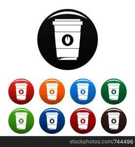 Coffee plastic cup icon. Simple illustration of coffee plastic cup vector icons set color isolated on white. Coffee plastic cup icons set color vector