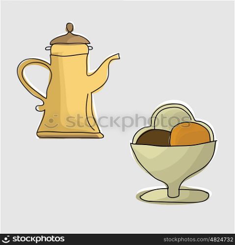 Coffee pot with coffee. Coffee pot with coffee and delicious ice cream in a bowl