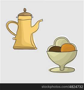 Coffee pot with coffee. Coffee pot with coffee and delicious ice cream in a bowl