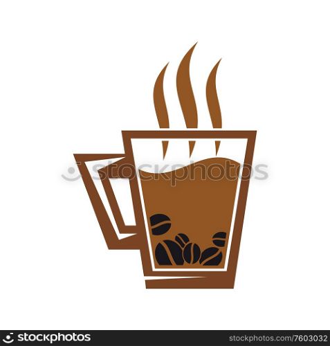 Coffee pot with hot cup of steaming drink isolated. Vector kettle and mug of tea or arabica. Cup of coffee or tea and kettle