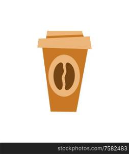 Coffee poured in plastic cap vector, take out beverage isolated icon. Espresso morning drink, cappuccino served in bistro, mug hot caffeine closeup. Coffee Poured in Plastic Cup, Take Out Beverage