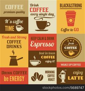 Coffee premium quality fresh and strong mini poster set isolated vector illustration