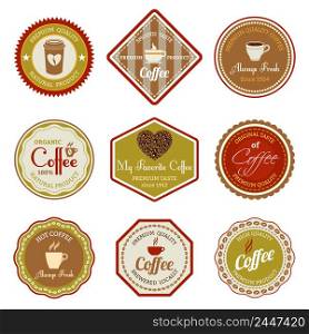 Coffee premium quality natural product smooth taste always fresh labels set isolated vector illustration.