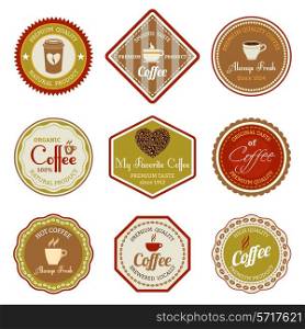 Coffee premium quality natural product smooth taste always fresh labels set isolated vector illustration.
