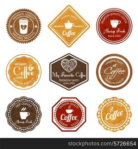 Coffee retro vintage premium quality natural product smooth taste always fresh labels set isolated vector illustration.