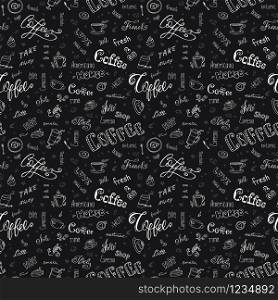 Coffee seamless pattern,hand drawn background with sign and letters,vector illustration
