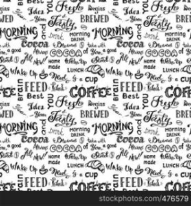 Coffee seamless pattern, hand drawn lettering and sign , vector illustration.. Coffee seamless pattern,