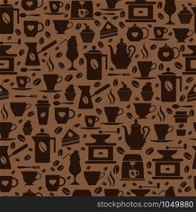 Coffee seamless pattern with a cups. Brown texture of coffee icons.. Coffee seamless pattern with a cups.