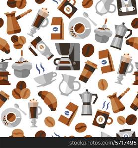 Coffee seamless pattern with sugar jar pot bean cup machine vector illustration.