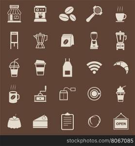 Coffee shop color icons on brown background, stock vector
