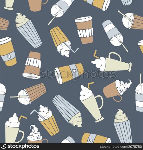 Coffee shop drinks. Coffee and cocktails. Vector seamless pattern. . Coffee shop drinks. Vector pattern.