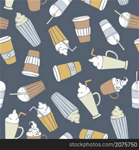 Coffee shop drinks. Coffee and cocktails. Vector seamless pattern. . Coffee shop drinks. Vector pattern.
