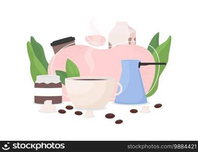 Coffee shop flat concept vector illustration. Brew espresso. Cappuccino mug. Professional utensils. Latte, americano. Coffeehouse 2D cartoon scene for web design. Small business creative idea. Coffee shop flat concept vector illustration