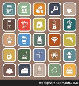 Coffee shop flat icons on brown background, stock vector