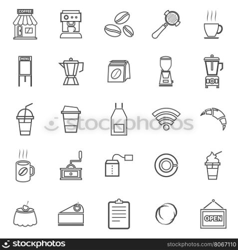 Coffee shop line icons on white background, stock vector