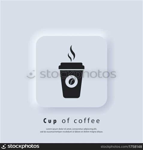 Coffee shop logo. Hot coffee cup icon. Disposable coffee cup icon with beans logo. Paper mug. Vector. UI icon. Neumorphic UI UX white user interface web button.. Coffee shop logo. Hot coffee cup icon. Paper mug. Disposable coffee cup icon with beans logo. Vector. UI icon. Neumorphic UI UX white user interface web button.
