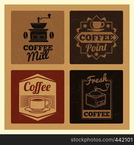 Coffee shop market or cafe or restaurant vintage banners labels set. Coffee label for menu badge. Vector illustration. Coffee shop market or cafe or restaurant vintage banners labels set