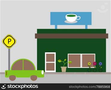 coffee shop store or cafe and car park