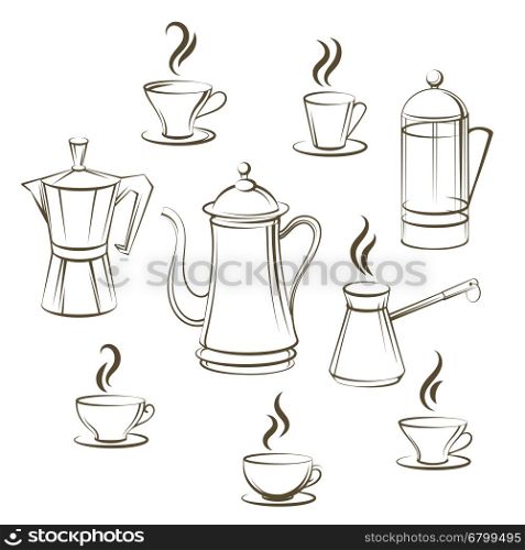 Coffee sketch vector collection. Coffee sketch vector collection. Hand drawn coffee pot and cup vector illustration