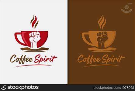 Coffee Spirit with Fist and Coffee Cup Combination Logo Design. Graphic Design Element.