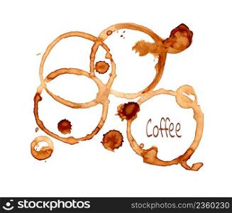 Coffee stain on a white background.Coffee cup marks on white background.. Coffee stain set