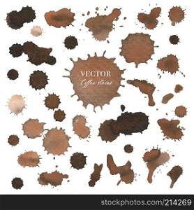 Coffee stains, Brown splash spray texture isolated on white background. Vector illustration.