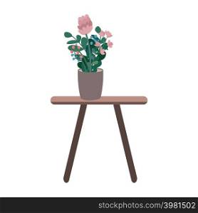 Coffee table with houseplant semi flat color vector object. Beautiful flowers. Full sized item on white. Flowering plant in pot simple cartoon style illustration for web graphic design and animation. Coffee table with houseplant semi flat color vector object