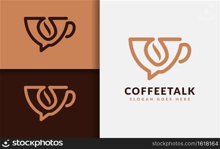 Coffee Talk Logo Design. Coffee Mug as Bubble Chat Combined with Coffee Bean Concept. Simple Minimalist Logo Illustration.