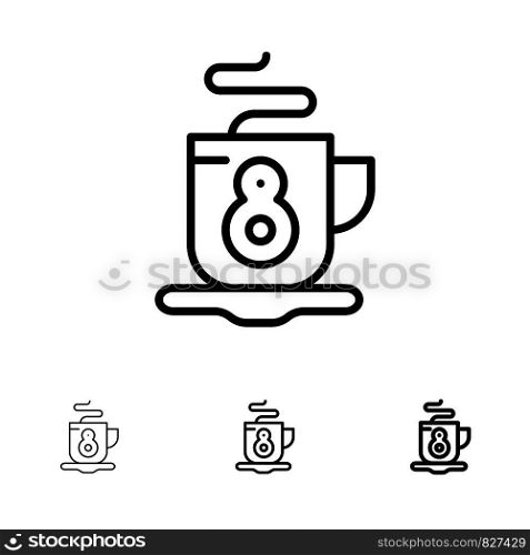 Coffee, Tea, Hot Bold and thin black line icon set