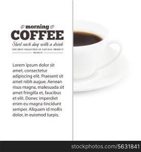 Coffee text design over white cup of drink. Vector illustration.