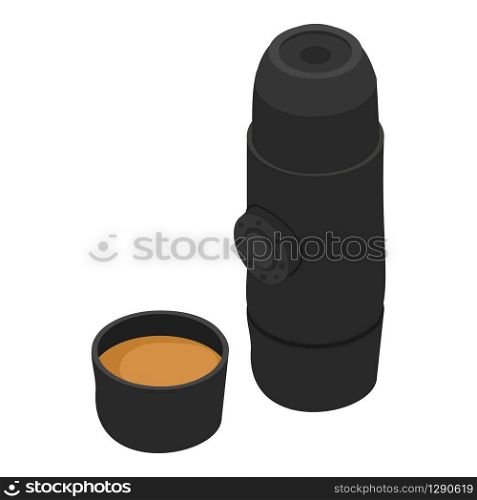 Coffee thermos bottle icon. Isometric of coffee thermos bottle vector icon for web design isolated on white background. Coffee thermos bottle icon, isometric style