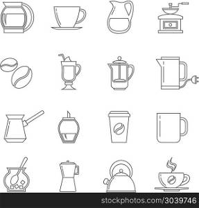 Coffee thin line vector icons set. Coffee thin line vector icons set. Tasty latte with sugar, hot beverage in linear style illustration