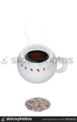 Coffee Time, A Cup of Coffee with Roasted Coffee Bean Isolated on White Background