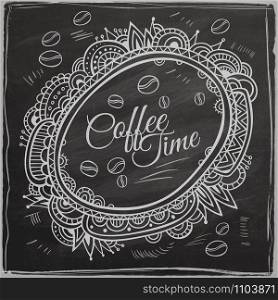 Coffee time decorative border. Background Chalkboard. Vector illustration. Coffee time decorative border. Background Chalkboard.