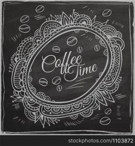Coffee time decorative border. Background Chalkboard. Vector illustration. Coffee time decorative border. Background Chalkboard.