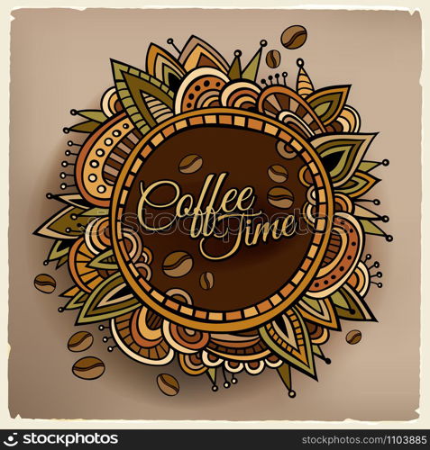 Coffee time decorative border label design. Vector illustration. Coffee time decorative border label design