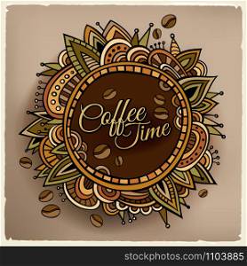 Coffee time decorative border label design. Vector illustration. Coffee time decorative border label design
