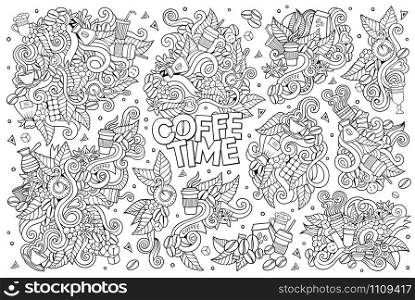 Coffee time doodles hand drawn sketchy vector symbols and objects. Coffee time doodles hand drawn vector symbols