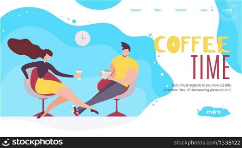 Coffee Time in Office Landing Page. Workflow and Time Management. Workplace Culture and Business Productivity. Efficient Worktime Use. Food Delivery Service. Vector Flat Team Rest Illustration. Coffee Time in Office Advertising Landing Page