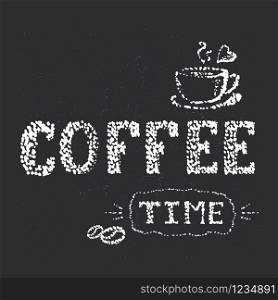 coffee time lettering,hand drawn,vector illustration