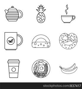 Coffee to go icons set. Outline set of 9 coffee to go vector icons for web isolated on white background. Coffee to go icons set, outline style