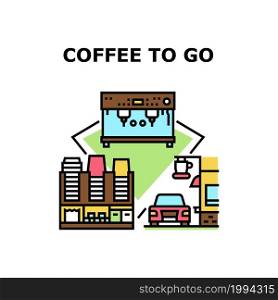 Coffee To Go Vector Icon Concept. Barista Professional Machine For Prepare Energy Drink And Cafeteria Coffee To Go Service. Cafe Self-serving Equipment For Preparing Beverage Color Illustration. Coffee To Go Vector Concept Color Illustration