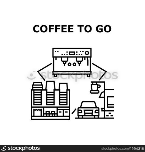 Coffee To Go Vector Icon Concept. Barista Professional Machine For Prepare Energy Drink And Cafeteria Coffee To Go Service. Cafe Self-serving Equipment For Preparing Beverage Black Illustration. Coffee To Go Vector Concept Black Illustration