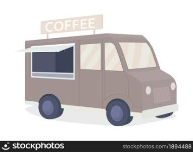 Coffee truck semi flat color vector object. Selling drinks. Full size realistic item on white. Espresso bar in van isolated modern cartoon style illustration for graphic design and animation. Coffee truck semi flat color vector object