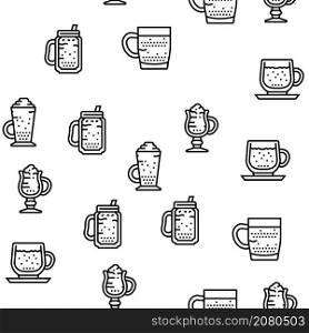 Coffee Types Energy Morning Drink Vector Seamless Pattern Thin Line Illustration. Coffee Types Energy Morning Drink Vector Seamless Pattern