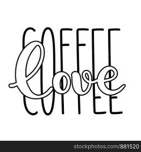 Coffee typography sign. Coffee text for decoration, shop, cafe, cup, machine. Cafe sign template. Caffeine lettering hand drawn. Calligraphy for coffee logo unique. Decorative type for home, print.